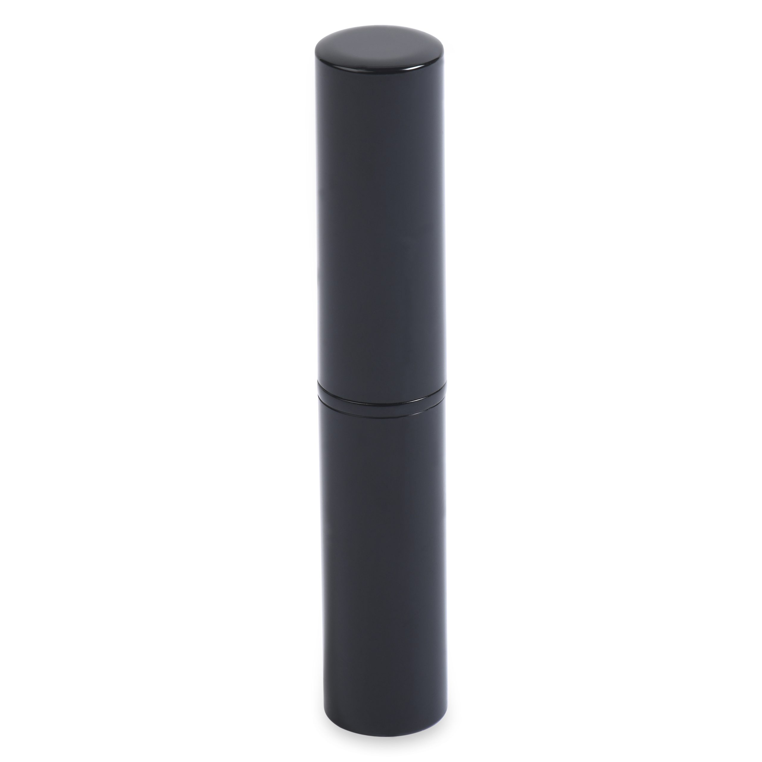 A sleek, cylindrical, dark-colored container of Round Lipstick stands upright against a plain white background. The minimalist design features a smooth surface and a tightly-fitted cap.