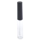 The Round Lip Gloss Bottle features a clear tube with a black cap, allowing you to see the applicator wand through its transparent body.
