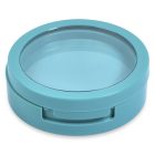 The Single Pan Round Compact is a turquoise container with a transparent lid. It features a small, built-in hinged handle on the front side, which seems to assist with opening and closing. The securely fitted lid suggests it’s ideal for storage or organization.